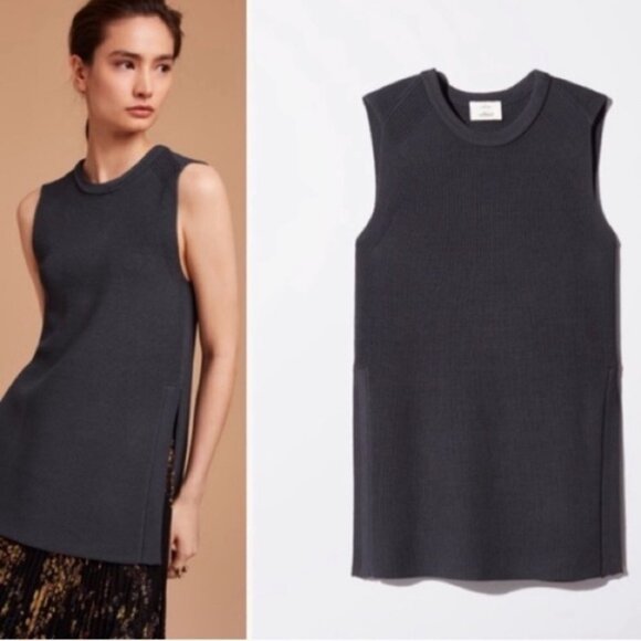 Aritzia Wilfred Palmier Knit Sleeveless Sweater 100% Wool Grey Womens Size XS - Picture 2 of 8
